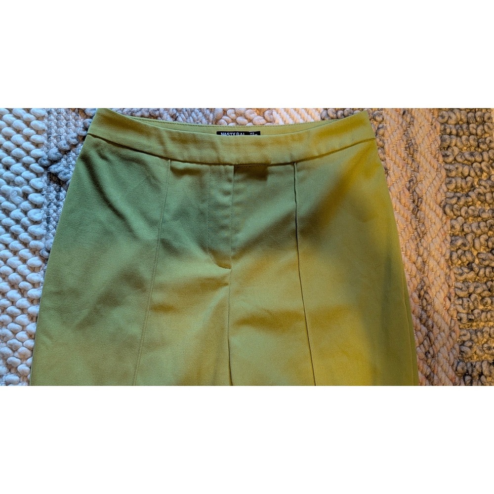 Lime Green High Waisted Flare Leg Pants Side Slit Size 6 retro 70's mod boho - Picture 3 of 12